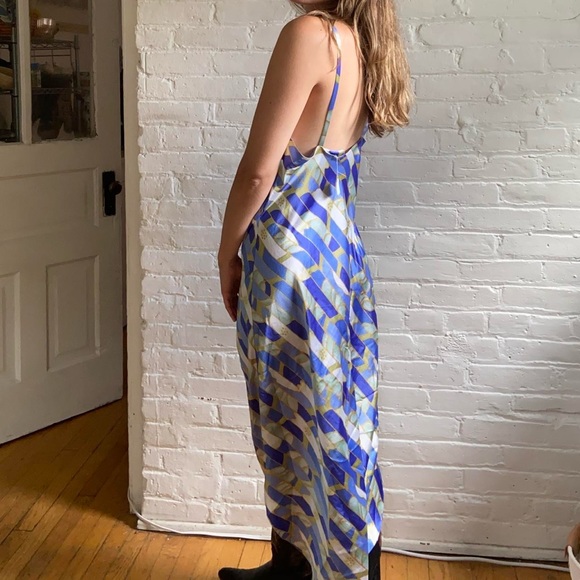 Vintage 90s Blue and Green Printed Maxi Slip Dress - Picture 3 of 4
